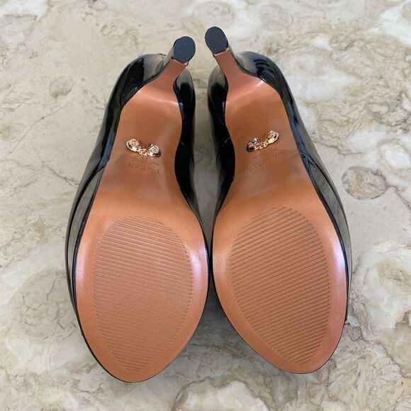 Petit Cadeaux Platform Peep Toe 5” Stiletto Heels Black Patent & Red - As New - Picture 11 of 16